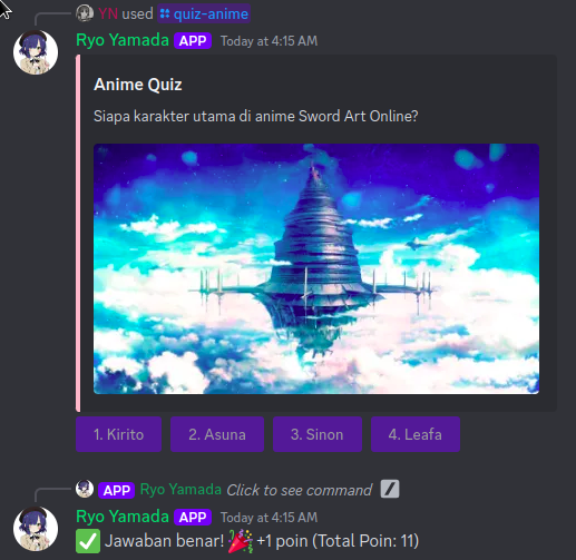 Tampilan Pertanyaan Kuis Anime